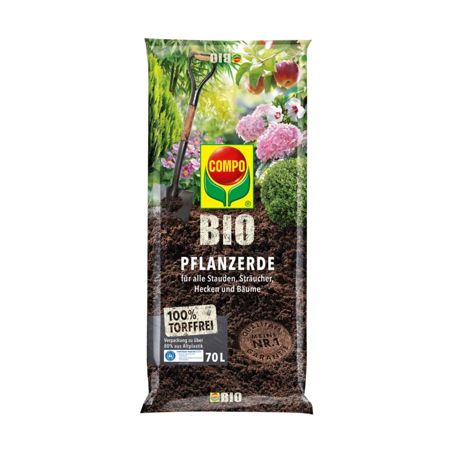 a bag of soil with a shovel