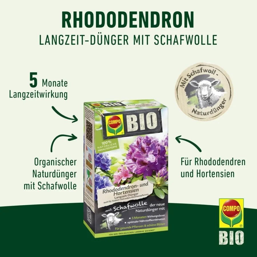 COMPO BIO Rhododendron- und Hortensien Langzeit-Dünger, 2 kg – Bild 2