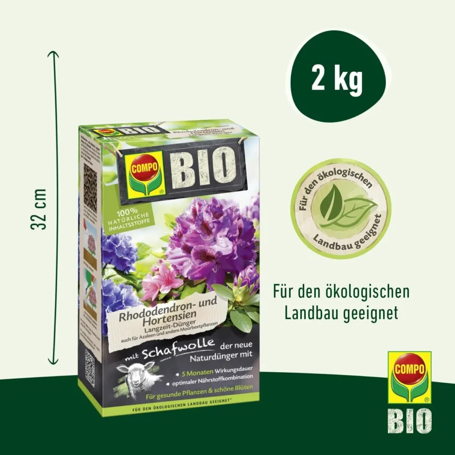 COMPO BIO Rhododendron- und Hortensien Langzeit-Dünger, 2 kg – Bild 3