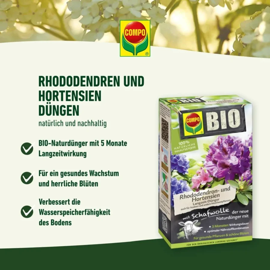 COMPO BIO Rhododendron- und Hortensien Langzeit-Dünger, 2 kg – Bild 8