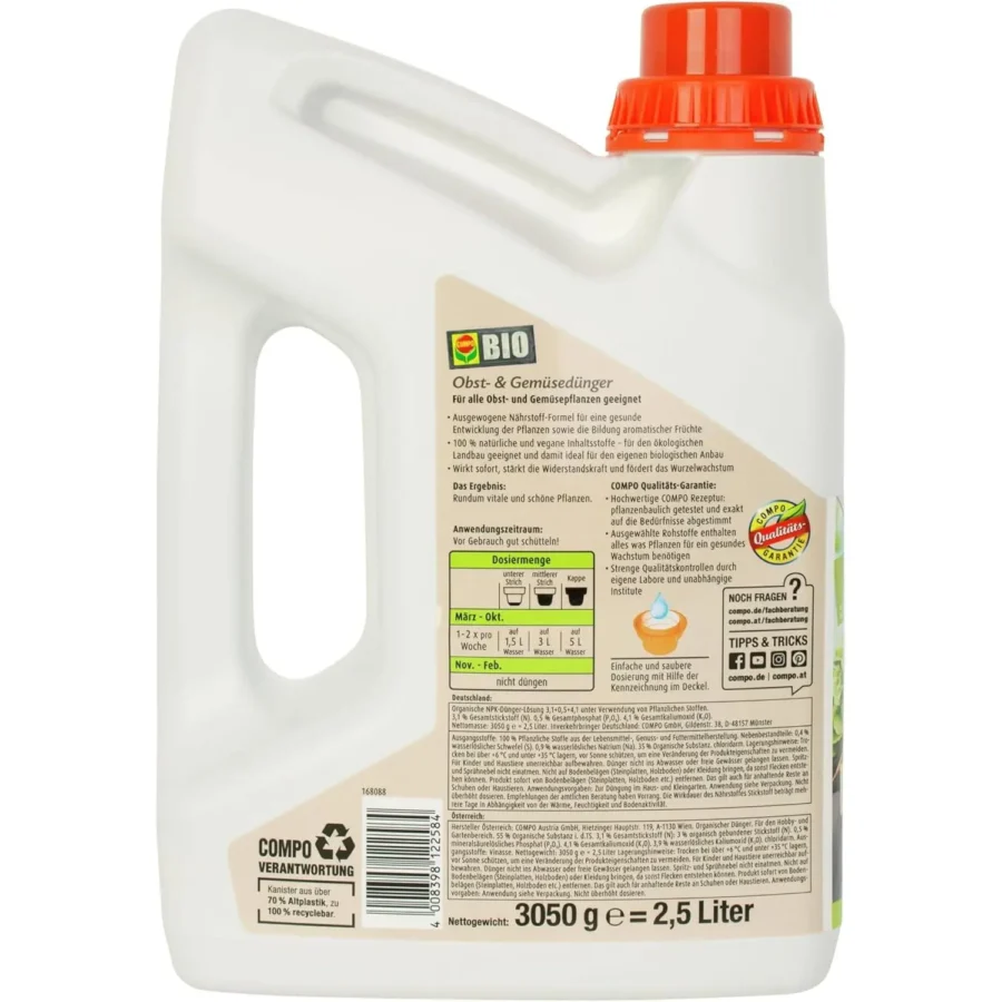 COMPO BIO Obst- und Gemüsedünger, 2,5 Liter – Bild 9