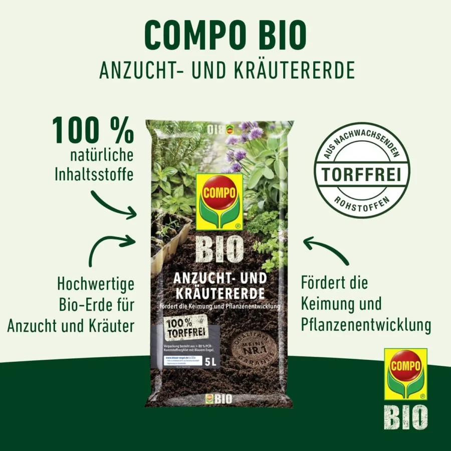 COMPO BIO Anzucht- und Kräutererde torffrei, 5 Liter – Bild 2