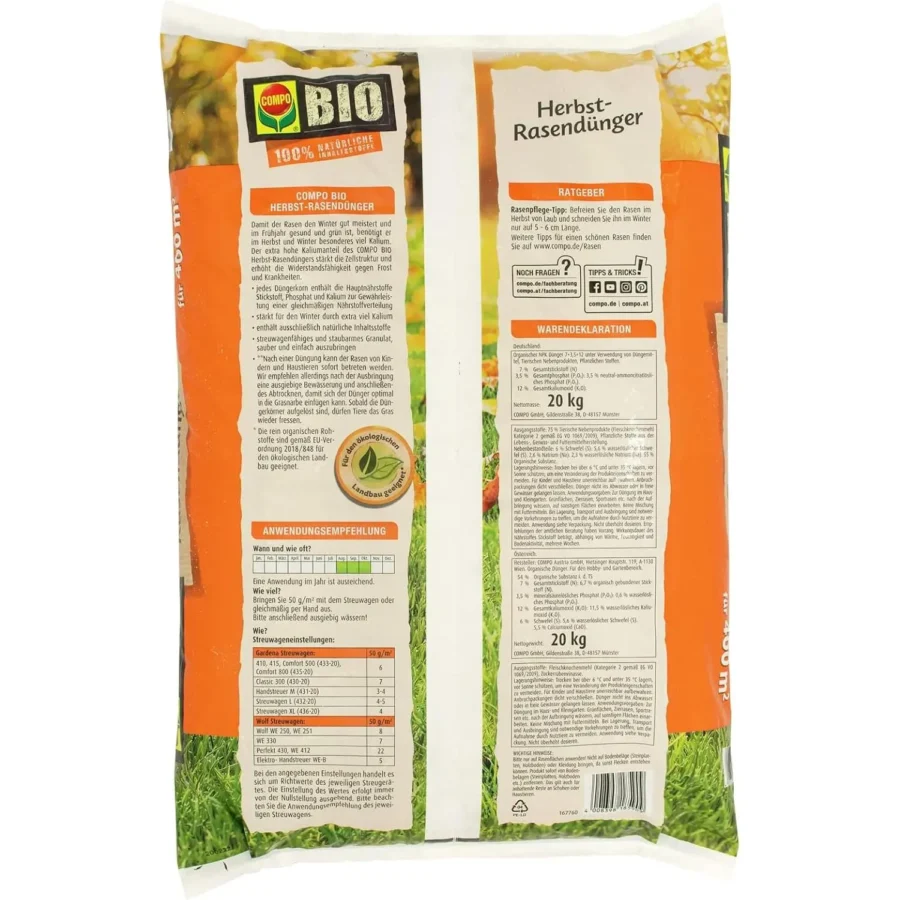 COMPO BIO Herbstrasen-Dünger, 20 kg für 400 qm – Bild 7