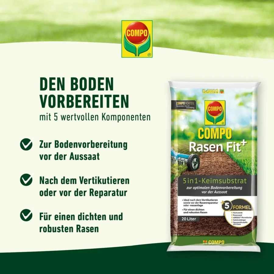 COMPO Rasen Fit+ - 5in1 Keimsubstrat, 20 Liter für 10 qm – Bild 8