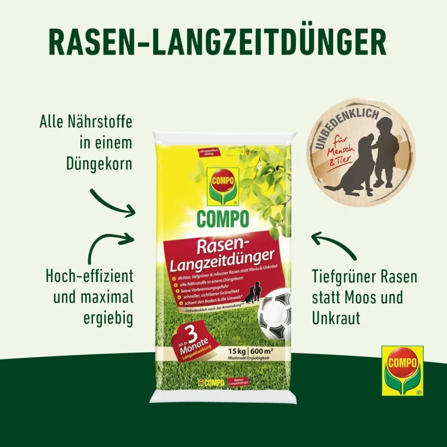 COMPO Rasen-Langzeitdünger, 15 kg für 600 qm – Bild 2