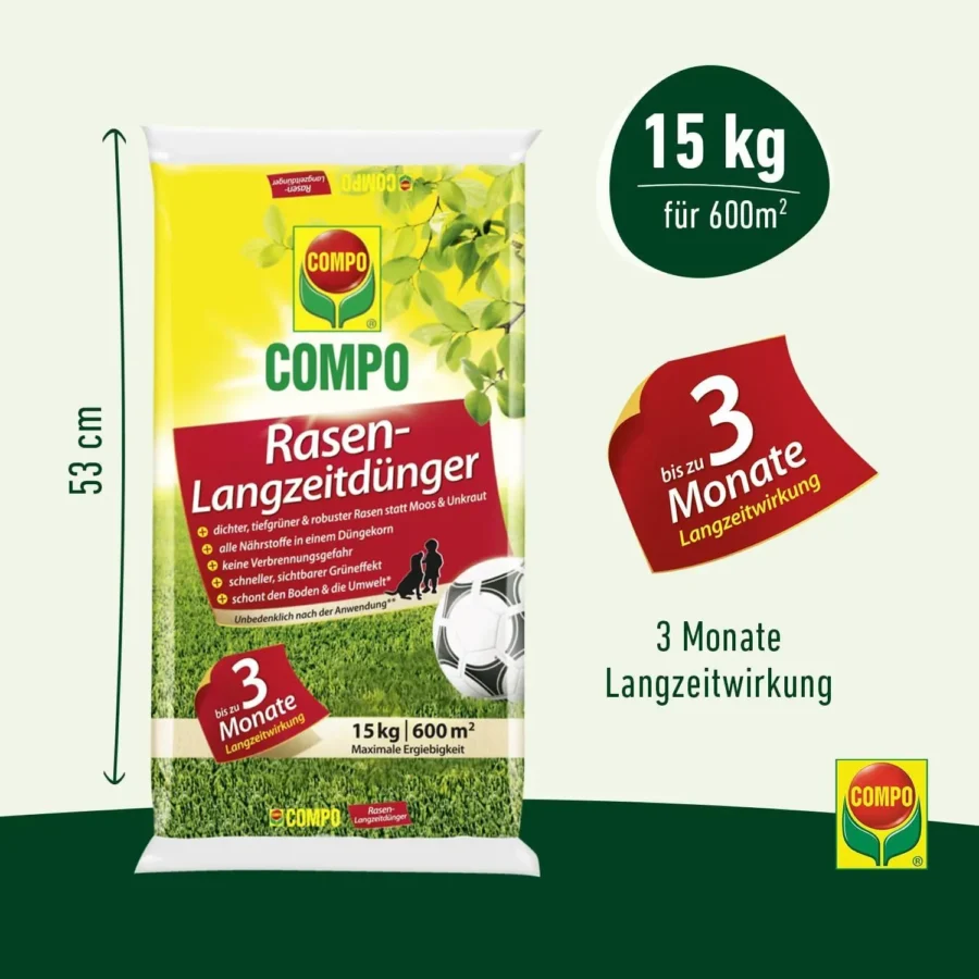 COMPO Rasen-Langzeitdünger, 15 kg für 600 qm – Bild 3