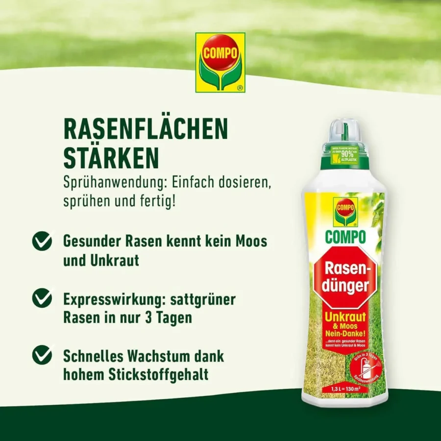 COMPO Rasendünger Unkraut & Moos - Nein danke, 1,3 Liter – Bild 2