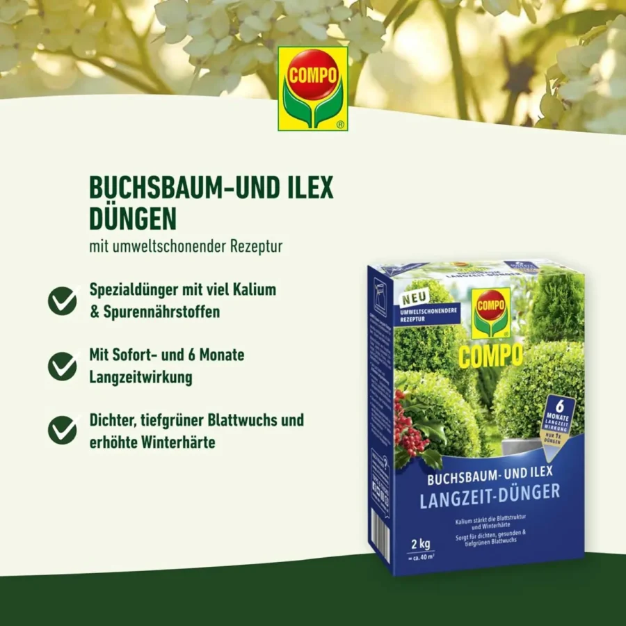 COMPO Buchsbaum- und Ilex Langzeit-Dünger, 850 g – Bild 2