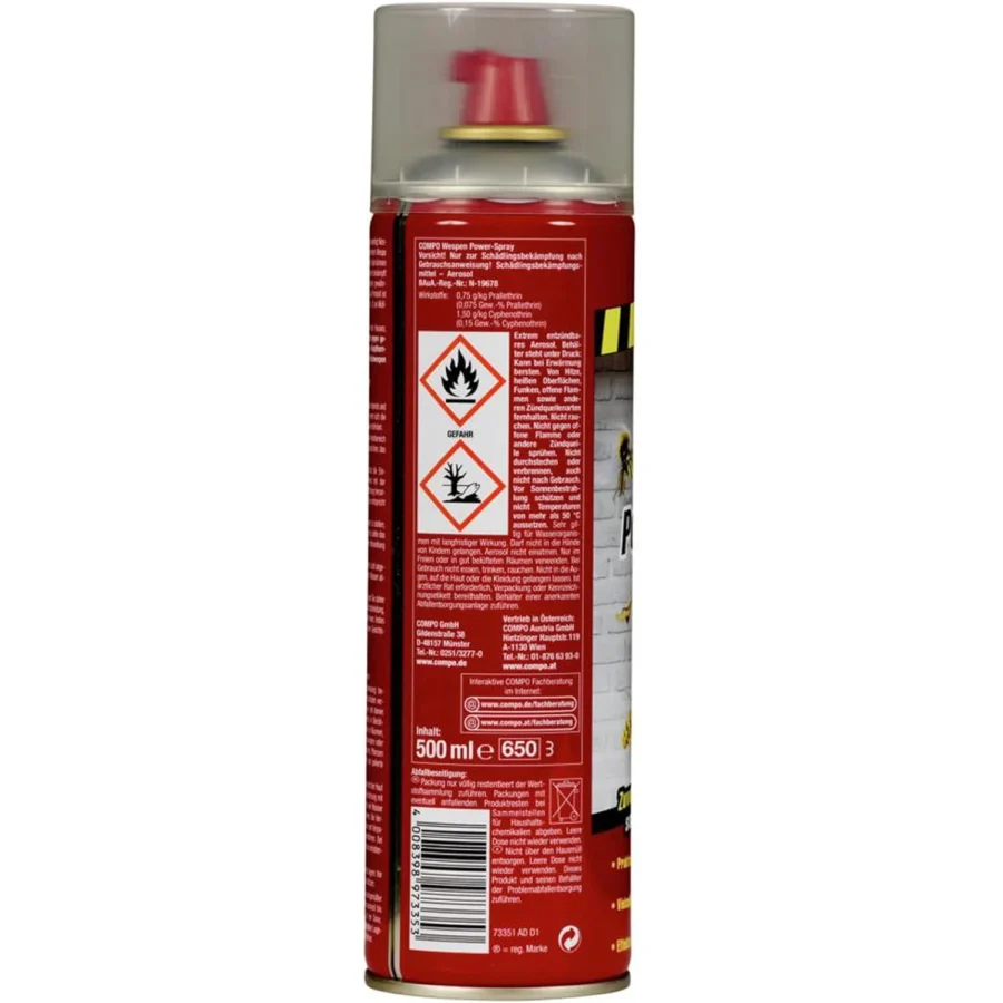 COMPO Wespen Power-Spray, 500 ml Spraydose - Dose Rückseite